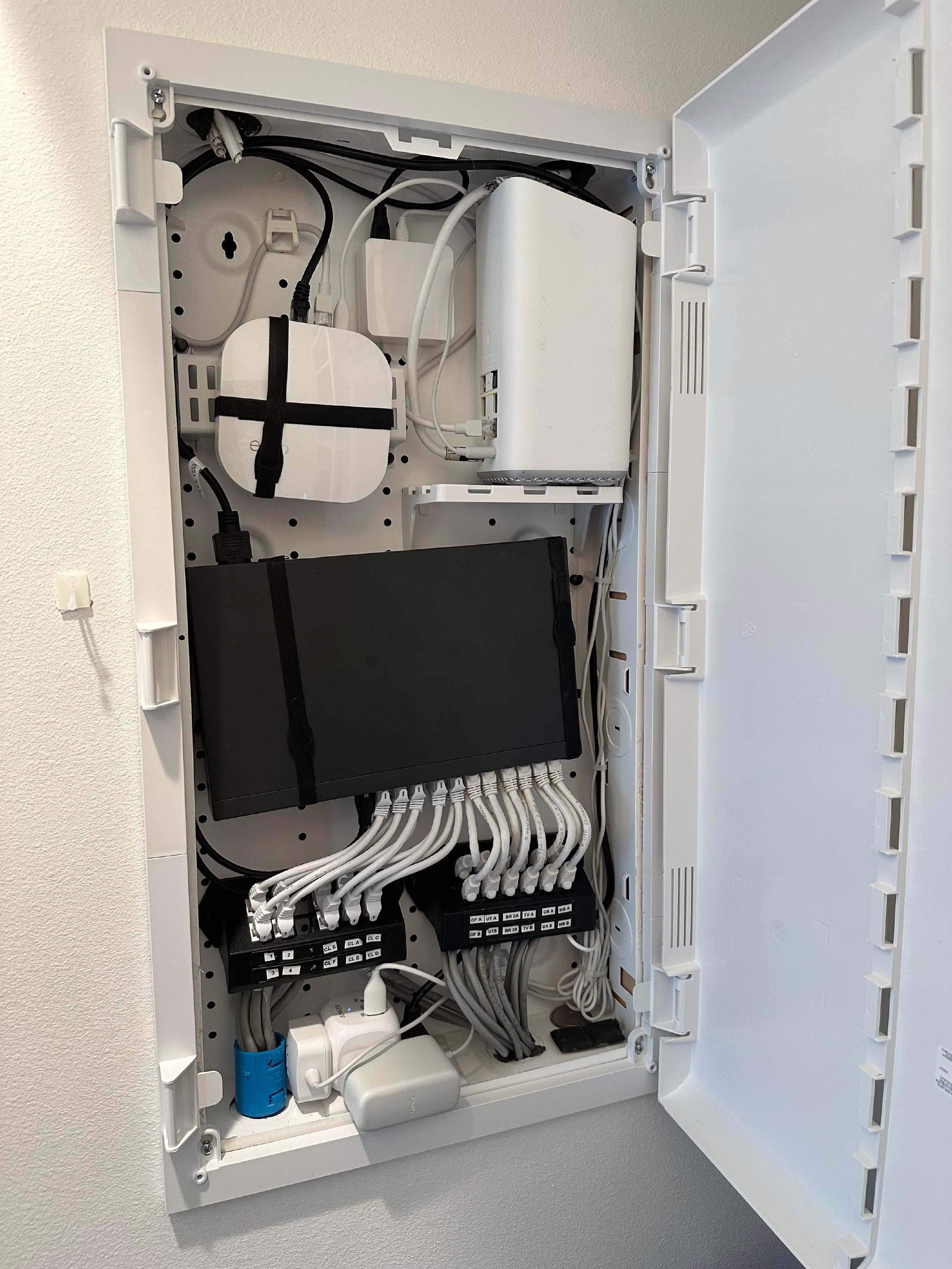Network panel close up. I&rsquo;m not super stoked about putting my eero gateway in here to act as the router but currently not sure what to upgrade to. Suggestions welcome.